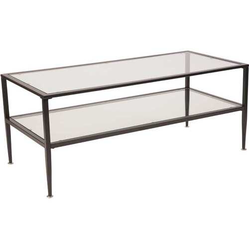 Carnegy Avenue CGA-HG-214401-CL-HD 44 in. Clear/Black Large Rectangle Glass Coffee Table with Shelf