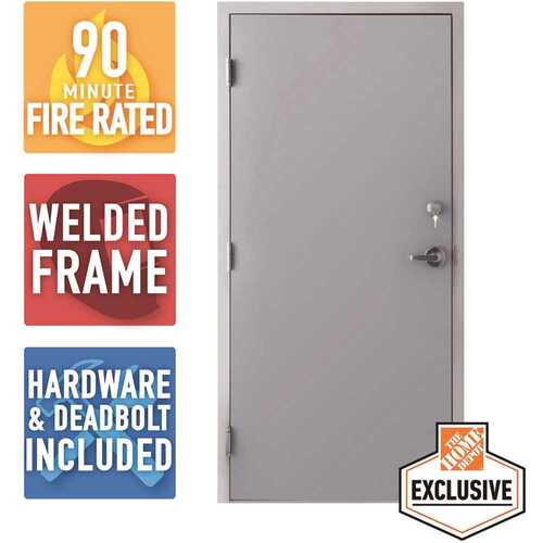 Armor Door VSDFDWD3684ER 36 in. x 84 in. Fire-Rated Gray Right-Hand Flush Steel Prehung Commercial Door with Welded Frame, Deadlock and Hardware