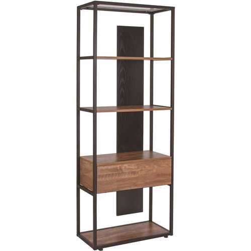 Carnegy Avenue CGA-NAN-239553-RU-HD 65.75 in. Brown/Black Metal 4-shelf Standard Bookcase with Open Back