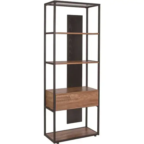 65.75 in. Brown/Black Metal 4-shelf Standard Bookcase with Open Back