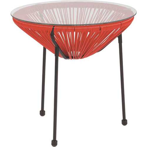 20 in. Red Small Round Glass Coffee Table with Storage