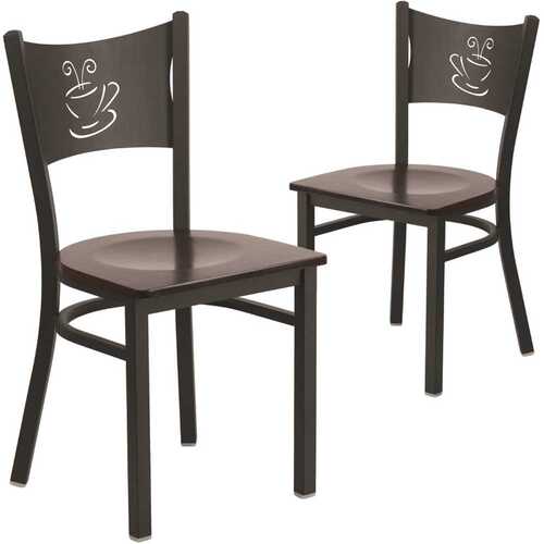 Walnut Wood Seat/Black Metal Frame Restaurant Chairs