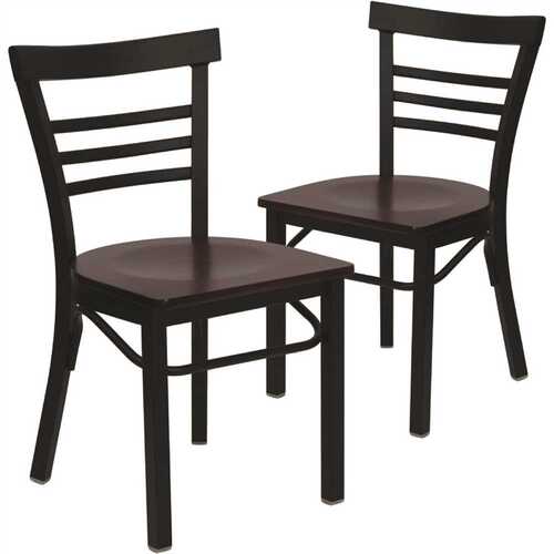 Mahogany Wood Seat/Black Metal Frame Restaurant Chairs