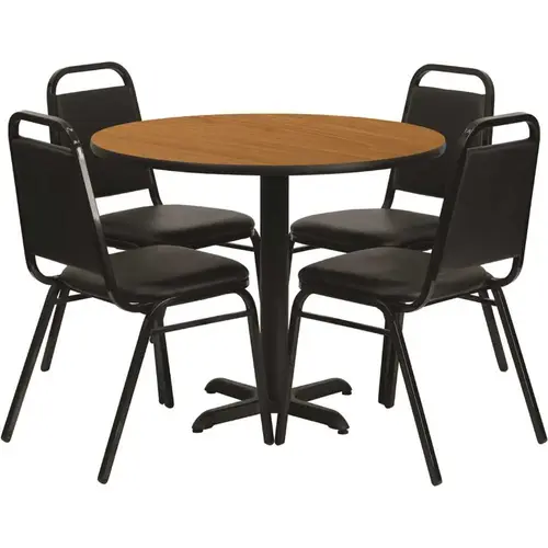 Natural Top/Black Vinyl Seat Table and Chair Set