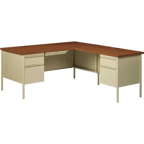 72 in. W x 66 in. D Putty/Oak Corner Desk with Right Hand Return