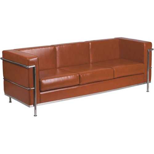 Flash Furniture ZBREG8103SOFCOG 79 in. Cognac Faux Leather 4-Seater Bridgewater Sofa with Square Arms