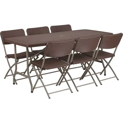 National Brand Alternative CGA-FLF-202486-BR-HD 67.5 in. Brown Plastic Tabletop Plastic Seat Folding Table and Chair Set