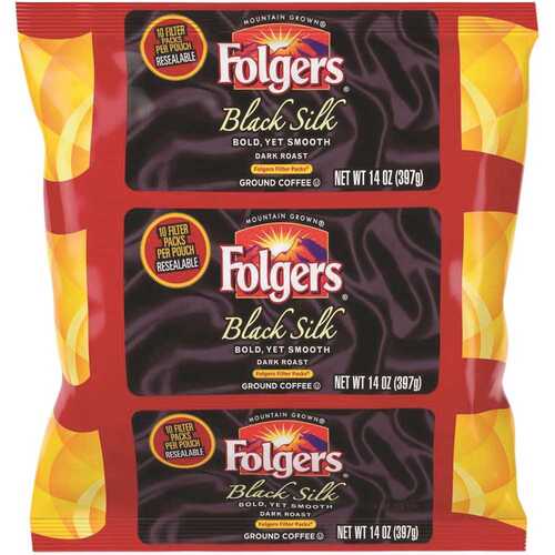 FOLGERS FOL00016 14 oz. Black Silk Ground Coffee Filter Pack Dark/Bold/Smooth Ground Caffeinated