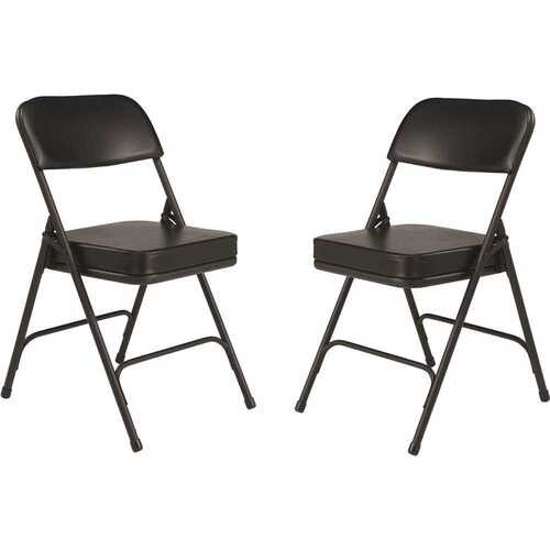National Public Seating 3210 3200 Series Premium 2 in. Vinyl Upholstered Double Hinge Folding Chair, Black