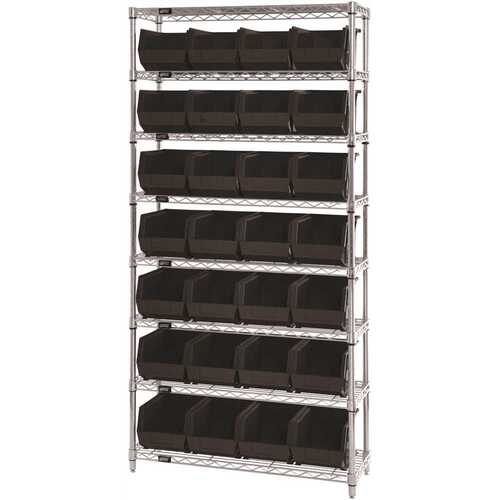 QUANTUM STORAGE SYSTEMS WR8-240BK Giant Open Hopper 36 in. x 14 in. x 74 in. Wire Chrome Heavy Duty 8-Tier Industrial Shelving Unit