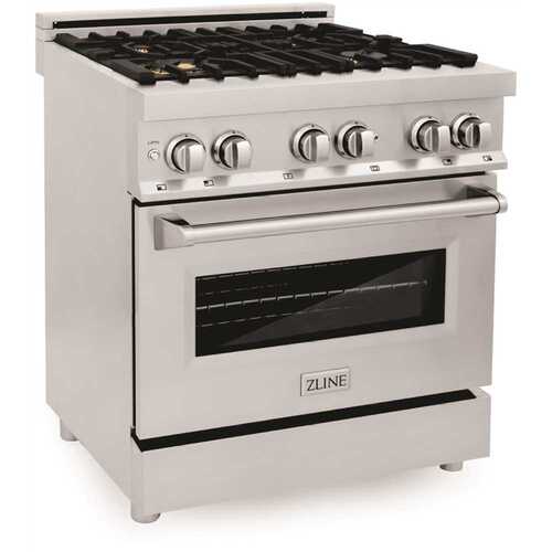 ZLINE Kitchen and Bath RA-BR-30 30 in. 4 Burner Dual Fuel Range with Brass Burners in Stainless Steel