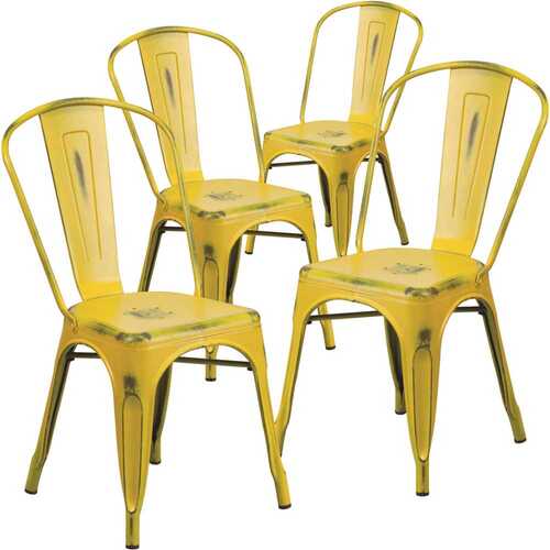 Stackable Metal Outdoor Dining Chair in Yellow