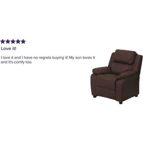 Deluxe Padded Contemporary Brown Leather Kids Recliner with Storage Arms