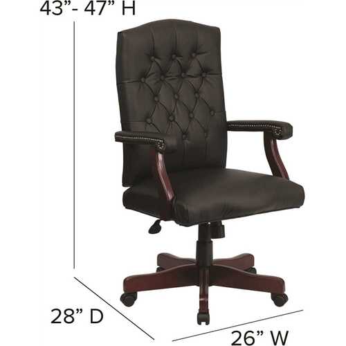 Martha Washington Faux Leather Swivel Executive Chair in Black Leather with Arms