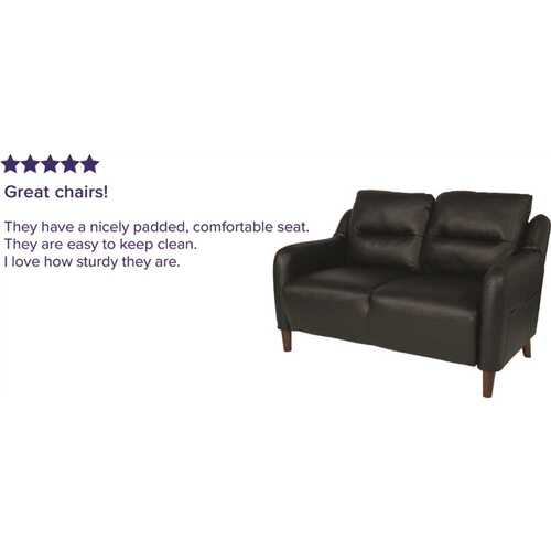 53.8 in. Black Faux Leather 2-Seater Loveseat with Wood Legs