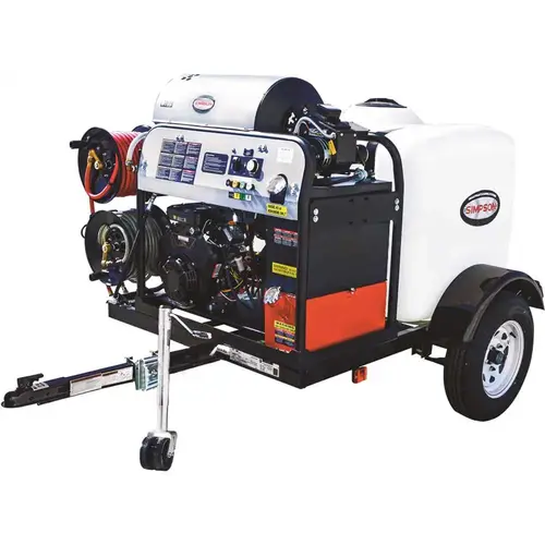 Mobile Trailer 4000 PSI 4.0 GPM Gas Hot Water Professional Pressure Washer with VANGUARD V-Twin Engine