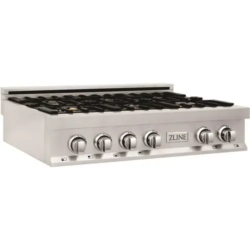 36 in. 6 Burner Front Control Gas Cooktop with Brass Burners in Stainless Steel