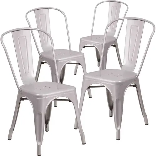 Stackable Metal Outdoor Dining Chair in Silver