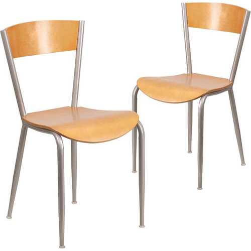 Natural Wood Seat/Silver Frame Restaurant Chairs