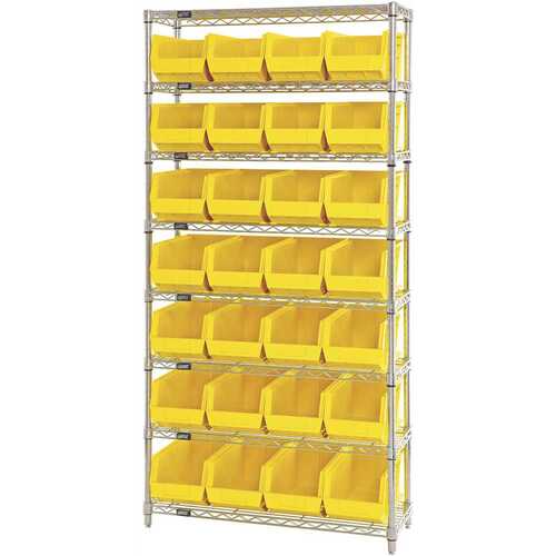 QUANTUM STORAGE SYSTEMS WR8-240YL Giant Open Hopper 36 in. x 14 in. x 74 in. Wire Chrome Heavy Duty 8-Tier Industrial Shelving Unit
