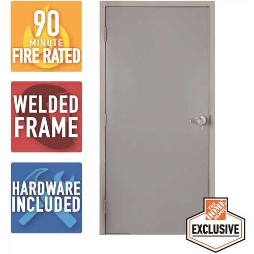 36 in. x 84 in. Fire-Rated Gray Right-Hand Flush Entrance Steel Prehung Commercial Door with Welded Frame and Hardware