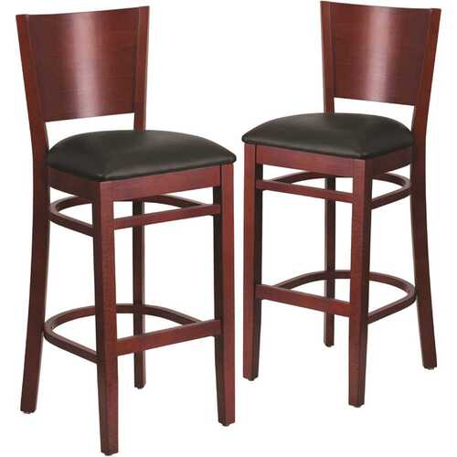 31.5 in. Black Vinyl Seat/Mahogany Wood Frame Bar Stool