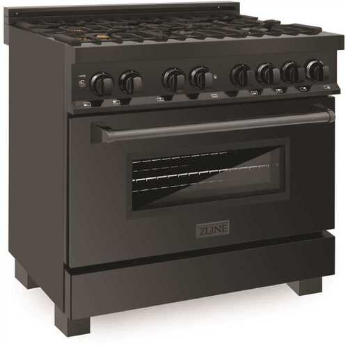 ZLINE Kitchen and Bath RAB-36 36" 4.6 cu. ft. Dual Fuel Range with Gas Stove and Electric Oven in Black Stainless Steel