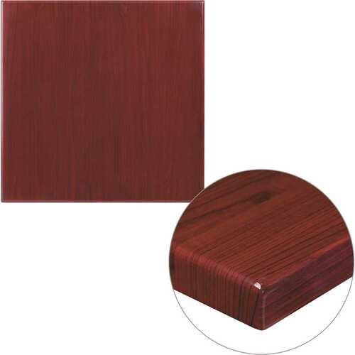 24 in. Square High-Gloss Mahogany Resin Table Top with 2 in. Thick Drop-Lip Brown