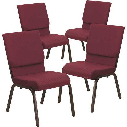 18.5 in. Burgundy Patterned Fabric/Gold Vein Frame Church Chair