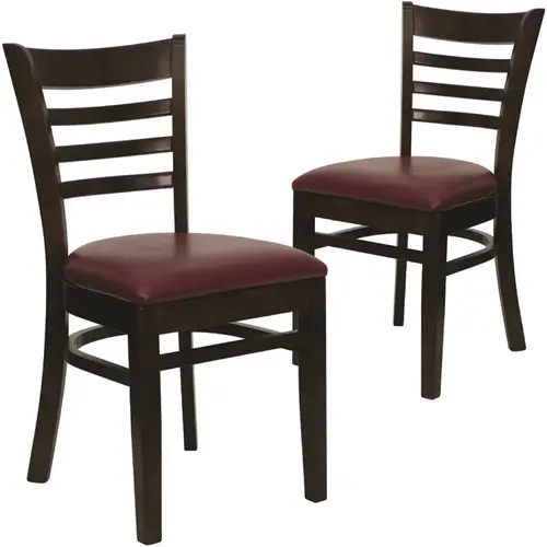 Burgundy Vinyl Seat/Walnut Wood Frame Restaurant Chairs