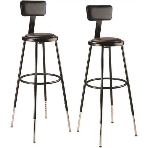National Public Seating 6430HB-10/2 32-39 in. Black Height Adjustable Heavy Duty Steel Frame Vinyl Padded Stool With Backrest