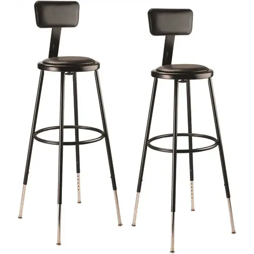 32-39 in. Black Height Adjustable Heavy Duty Steel Frame Vinyl Padded Stool With Backrest