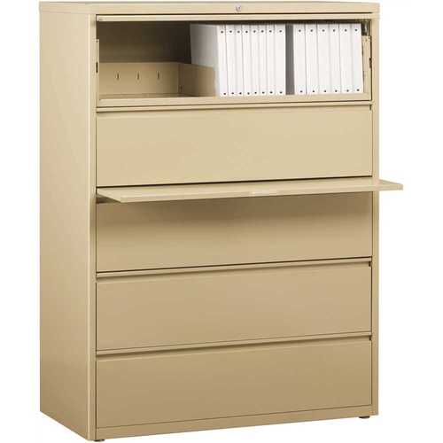 Hirsh Industries 17648 HL8000 Putty 42 in. Wide 5-Drawer Lateral File Cabinet with Posting Shelf and Roll-Out Binder Storage