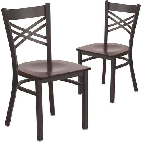 Walnut Wood Seat/Black Metal Frame Restaurant Chairs