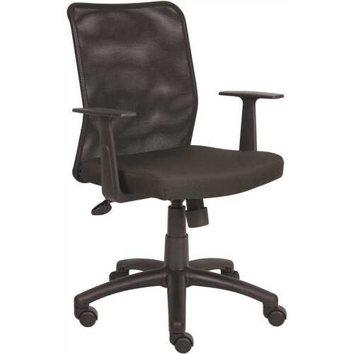 BOSS Office Products B6106 Black Mesh Task Chair with T-Arms, Seat Height Adjustment