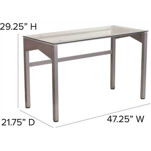 47.3 in. Rectangular Clear/Silver Writing Desks with Glass Top