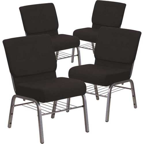 21 in. Black Fabric/Silver Vein Frame Church Chair