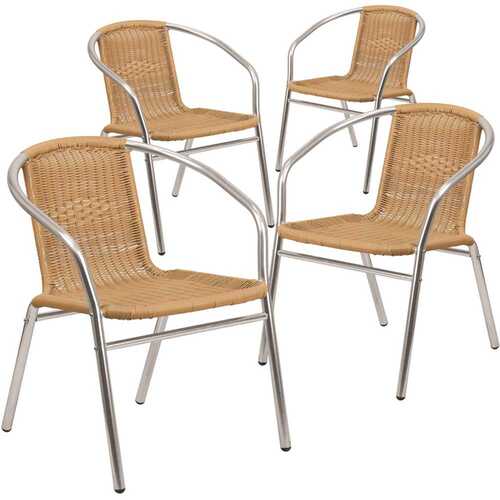 Stackable Metal Outdoor Dining Chair in Aluminum and Beige Gray