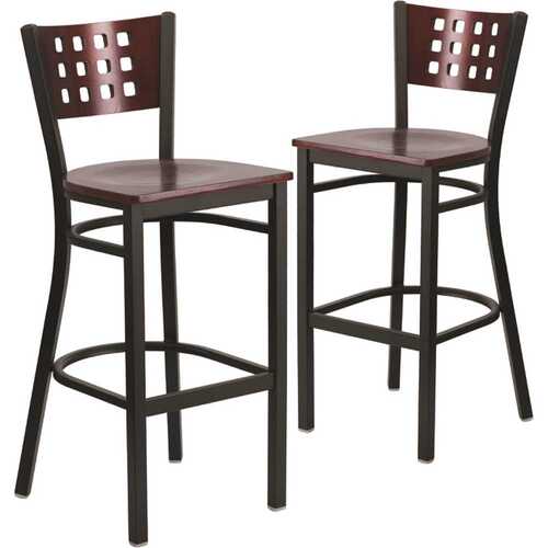 29.75 in. Mahogany Wood Back/Mahogany Wood Seat/Black Metal Frame Bar Stool