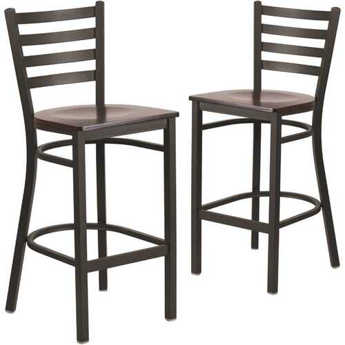 28.75 in. Walnut Wood Seat/Black Metal Frame Bar Stool