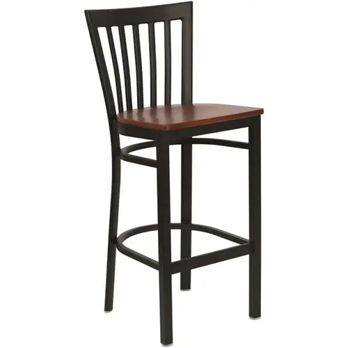 29 in. Cherry Wood Seat/Black Metal Frame Bar Stool