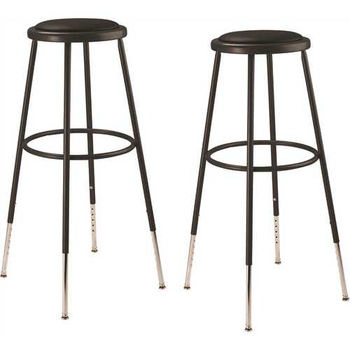 National Public Seating 6430H-10/2 32 -39 in. Black Height Adjustable Heavy Duty Steel Frame Vinyl Padded Stool