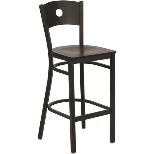 29 in. Mahogany Wood Seat/Black Metal Frame Bar Stool