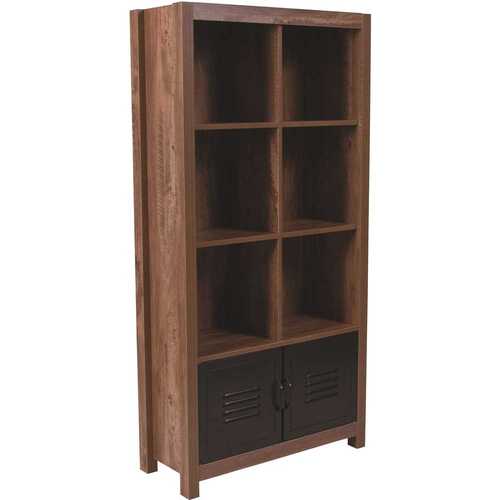 59.5 in. Crosscut Oak Wood 7-shelf Standard Bookcase with Doors