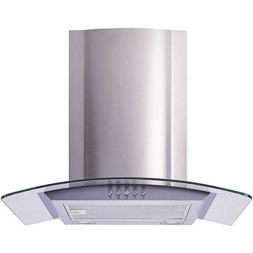Winflo WR001C36 36 in. Convertible Glass Wall Mount Range Hood in Stainless Steel with Mesh Filters and Push Button Control