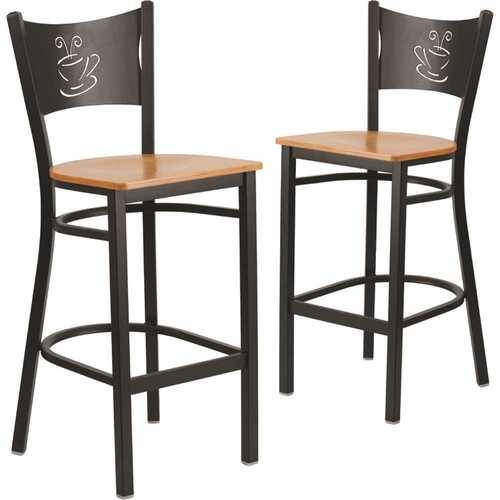 29 in. Natural Wood Seat/Black Metal Frame Bar Stool