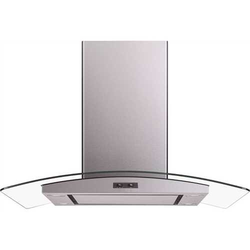 36 in. Convertible Island Mount Range Hood in Stainless Steel and Glass with Mesh Filters and Stainless Steel Panel