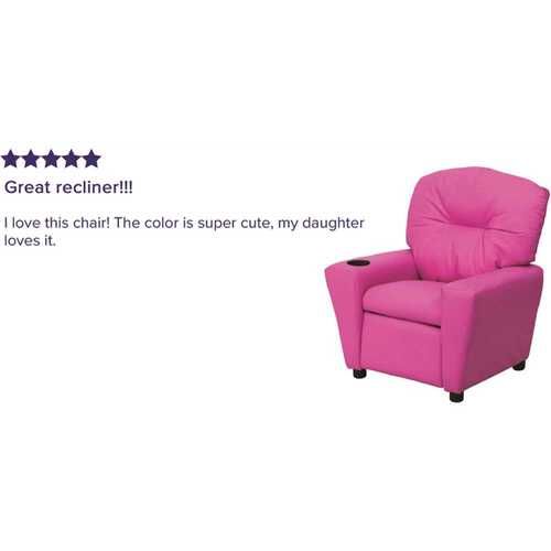 Contemporary Hot Pink Vinyl Kids Recliner with Cup Holder