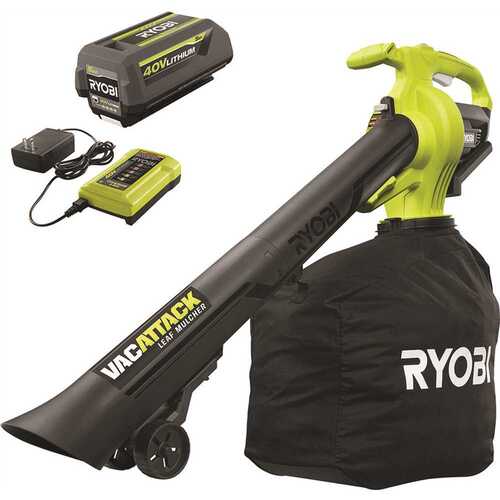 RYOBI RY40451 40V Vac Attack Cordless Leaf Vacuum/Mulcher with 5.0 Ah Battery and Charger