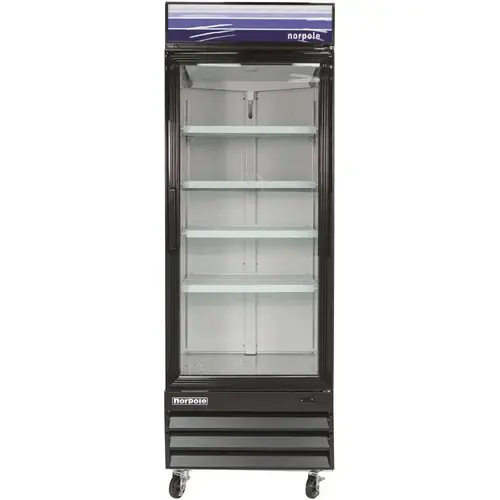Norpole NPGR1-SB 28 in. W 23 cu. ft. Single Swing Glass Door Refrigerator in Black